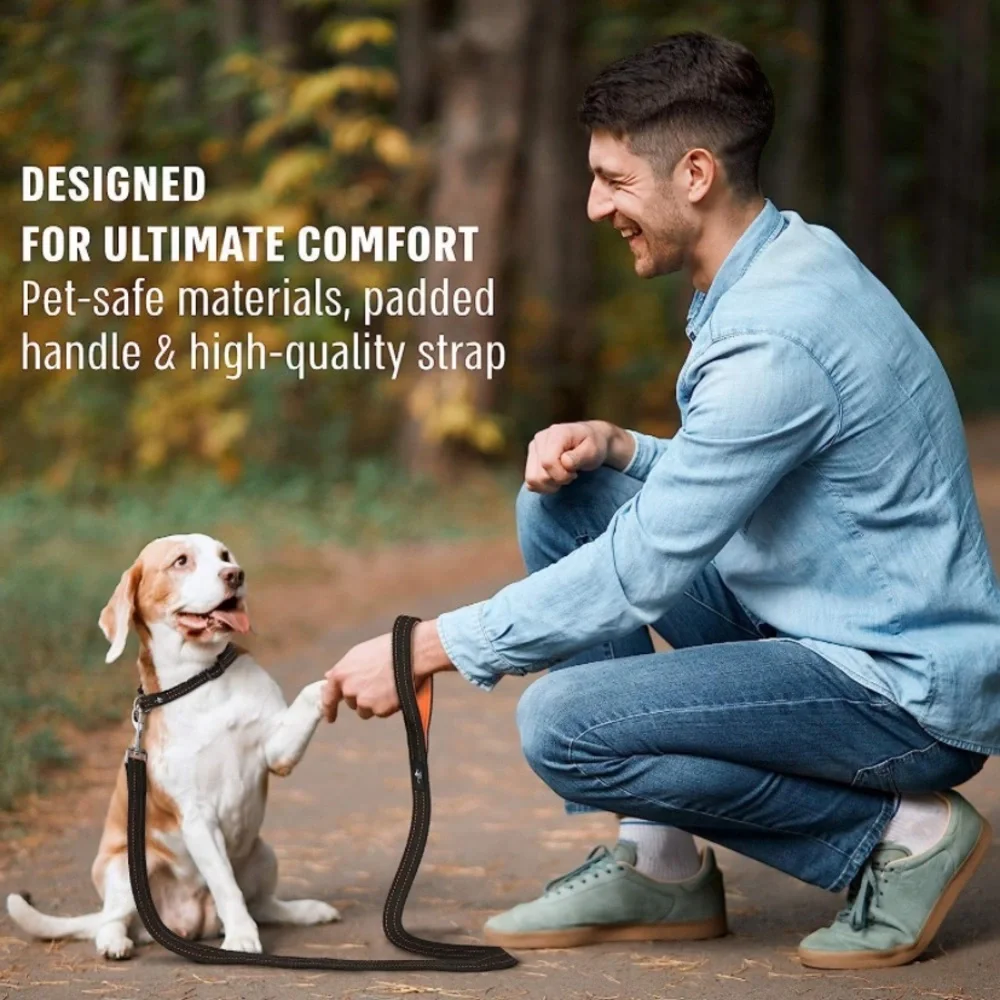 NEW! Heavy Duty Dog Leash with Padded Handle 6 Feet Long Black and Orange